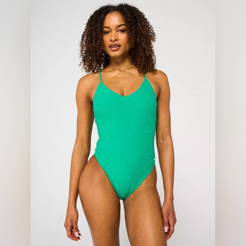 Women's Nike Swoosh Link Y-Back One-Piece Swimsuit Green Size XL